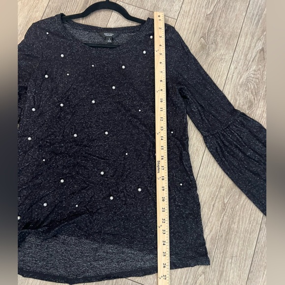 Simply Vera Small SOFT gray/Black heathered Top Pearl Details flare sleeves - Picture 7 of 9